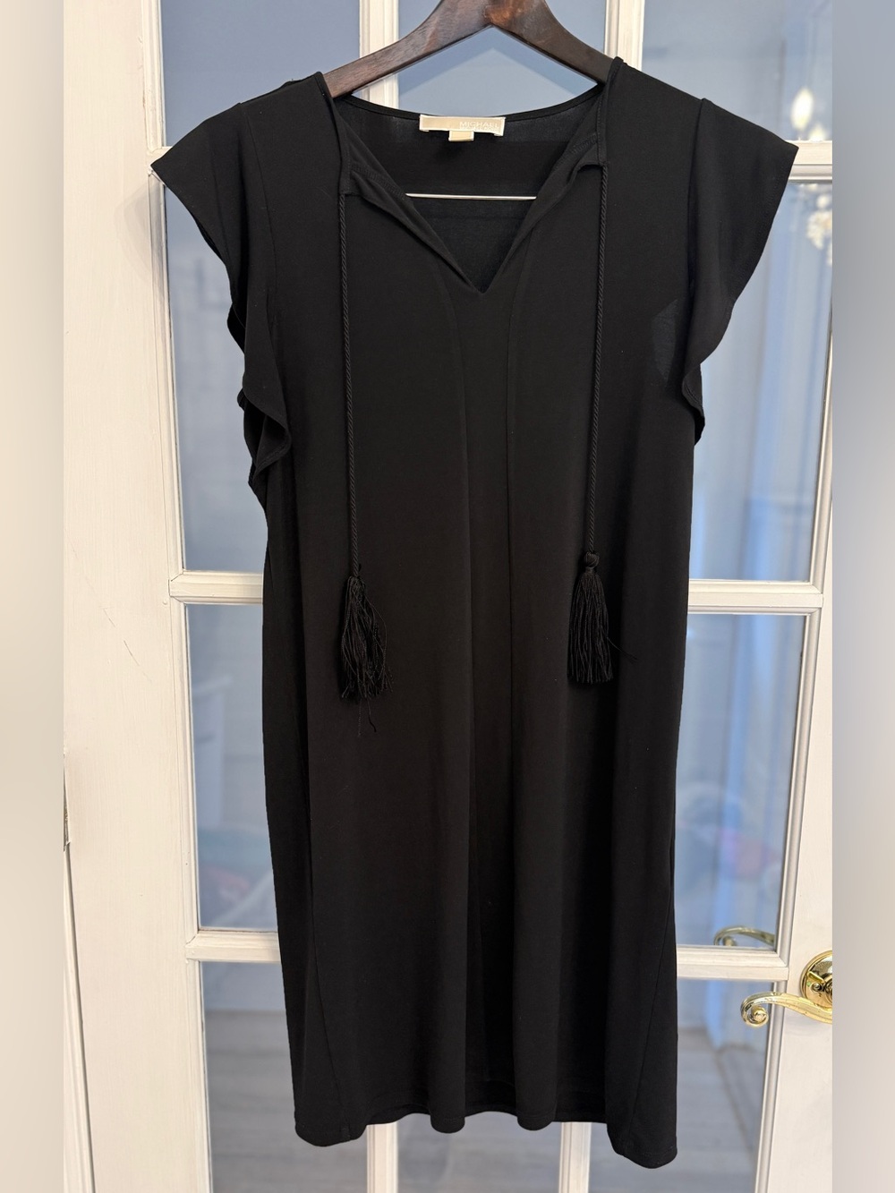 MICHAEL MICHAEL KORS Women’s Black Tassel Tie Neck Shift Dress XS